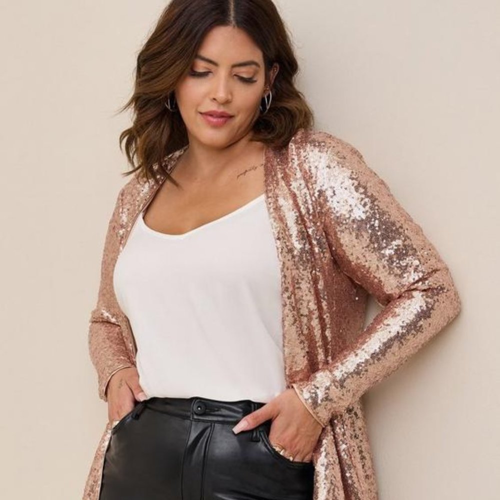 Torrid Rose Gold sequins Mesh Long line NWT